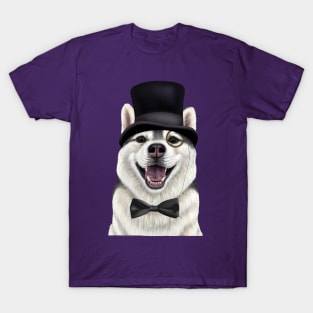 Dapper Husky in a top hat and monocle T-Shirt